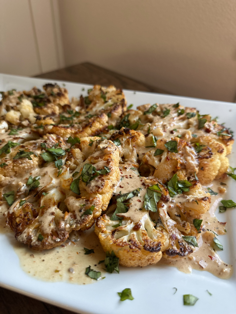 roasted cauliflower steaks white wine cream sauce