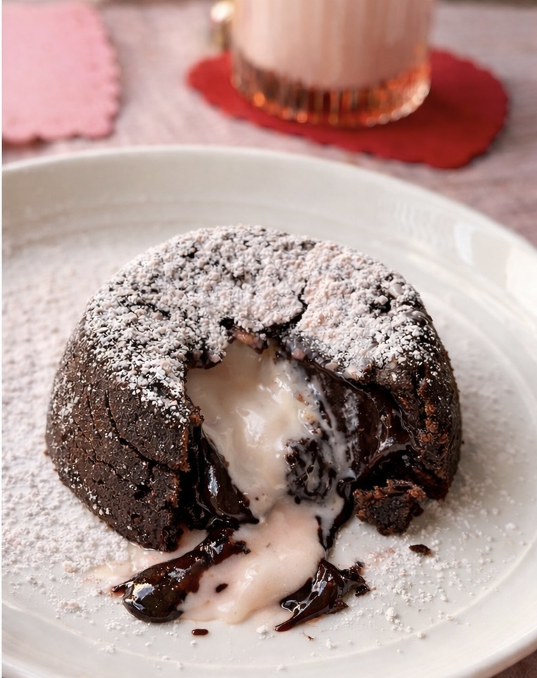 Valentine’s Day Chocolate Molten Lava Cake with a Pink Center