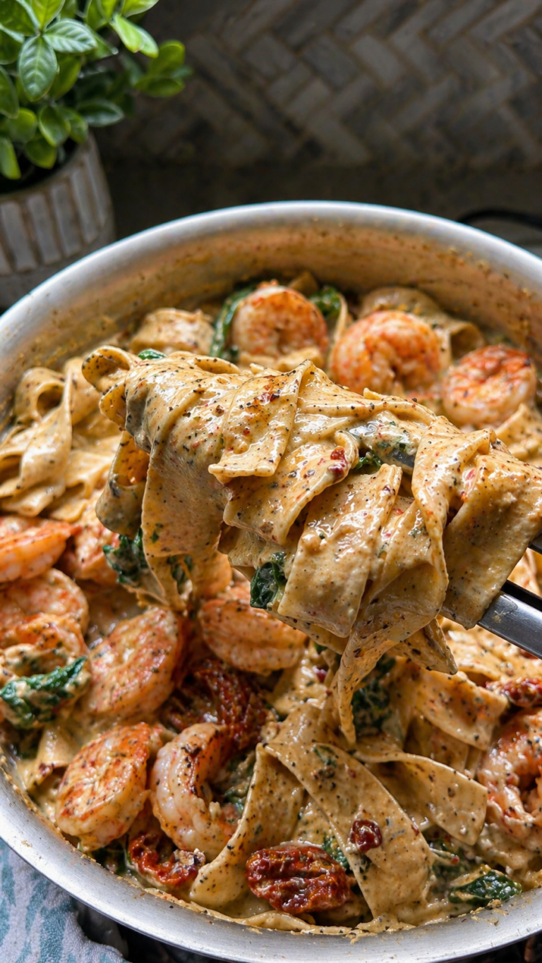 Creamy Basil Alfredo Shrimp Pasta (One Pot | Easy Weeknight Dinner)